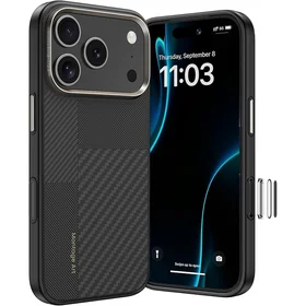 Benks Montage magnētiskais Armor Pro Kevlar viedtālruņa apvalks ar metāla rāmi 600D+1500D (MA70) Iphone 17 Pro Max melns (ar kameras vadības pogu)