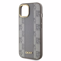 DKNY Ādas rūtainais mono raksts magnētiskais iPhone 15 viedtālruņa apvalks - bēšs