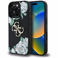 Guess Grained Roses Big 4G logo viedtālruņa apvalks iPhone 16 Pro - melns