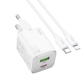 Lādētājs Hoco USB A + USB C QC PD 3A 20W + kabelis USB C uz Lightning N41 balts
