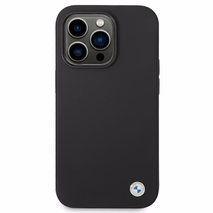 BMW Silicone Metal Logo viedtālruņa apvalks iPhone 14 Pro Max - melns