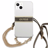 Guess GUHCP13SKC4GBGO iPhone 13 mini 5.4" caurspīdīgs cietais apvalks ar 4G brūnu siksniņu un zelta ķēdīti