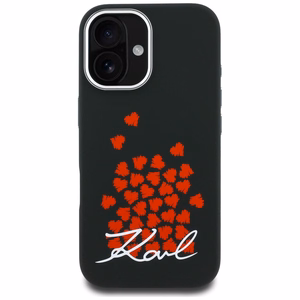 Karl Lagerfeld silikona maciņš ar sirds logotipu MagSafe iPhone 16 - melns