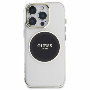 Guess IML Metal Colored Circle Classic Logo Magnētiskais viedtālruņa apvalks iPhone 16 Pro Max - melns