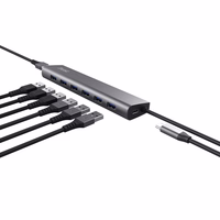 Trust Halyx Type-A 5000 Mbit/s 7 portu USB 3.2 Gen1 centrmezgls sudraba