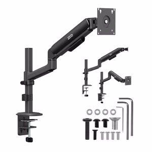 Ergo Office ER-691 B – monitora turētājs ar gāzes atsperi 17–32 collu ekrāniem, 1–10 kg, VESA līdz 100×100, matēti melns