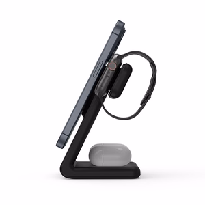 Crong MagSpot Pivot Stand 3 vienā bezvadu lādētājs iPhone, Apple Watch un AirPods ierīcēm, saderīgs ar MagSafe, melns