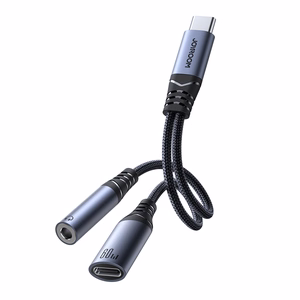 2‑in‑1 audio adapteris Joyroom SY-C02 Type-C uz 3.5mm + Type-C (melns)