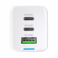 Wozinsky GaN 65W lādētājs ar USB-A un 2xUSB-C pieslēgvietām un 65W USB-C kabeli - balts
