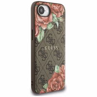 Guess 4G Flowers Print magnētiskais viedtālruņa apvalks iPhone 16e - brūns