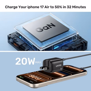 Unitek GaN tīkla lādētājs USB-A un USB-C 20W melns