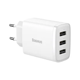 Baseus sienas lādētājs Compact 3 x USB balts 17W
