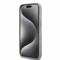 DKNY Ādas mono svītra un metāla logotips viedtālruņa apvalks iPhone 15 / 14 / 13 - bēšs