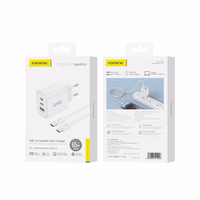 FONENG tīkla lādētājs GaN10-EU GaN PD 65W 2xUSB-C + 1xUSB QC3.0 + kabelis USB-C - USB-C balts