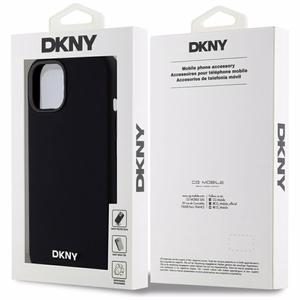 DKNY Šķidrs silikona mazs metāla logotips magnētiskais viedtālruņa apvalks iPhone 14/15/13 - melns