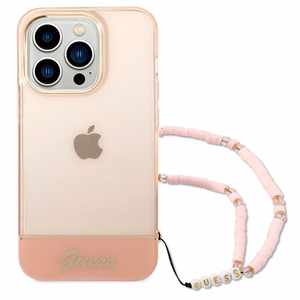 Guess GUHCP14LHGCOHP iPhone 14 Pro 6.1" rozā/rozā cietais apvalks Caurspīdīga Pērļu Siksna