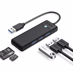 Orico PAPW3AT-U3 USB Hub 4-port 3x USB-A 3.0 with microSD/SD card reader 1 m - black