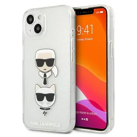 Karl Lagerfeld Glitter Karl's & Choupette Head apvalks iPhone 13 mini - pelēks