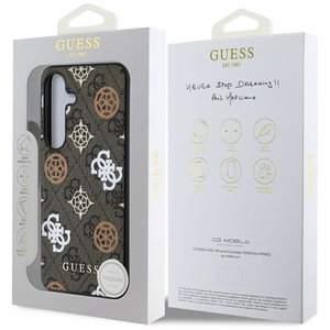 Guess 4G Drukāts Krāsains Peoniju Raksts Magnētiskais Viedtālruņa apvalks Samsung Galaxy S25 Brūna