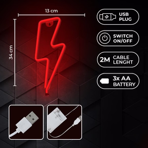 Neon LED Light BOLT sarkans Bat + USB FLNE06 Forever Light