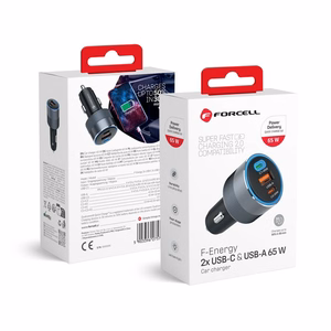 Автомобильное зарядное устройство Forcell F-Energy Alu 2 x USB C + USB A QC4.0 PD SFC2.0 4,5A 65W серое
