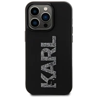 Karl Lagerfeld 3D gumijas spīdīgs logotips viedtālruņa apvalks iPhone 15 Pro - melns