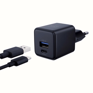 Melns 3mk Hyper GaN tīkla lādētājs, 20 W, QC4+/PD/PPS, USB 1A1C, ES