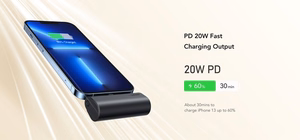 Внешний аккумулятор Veger PlugOn (W0556P) PD QC3.0 3A 20W 5000 mAh со встроенным коннектором Lightning чёрный