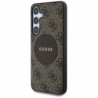 Guess 4G Apaļš Klasiskais Logotips Magnētiskais Viedtālruņa apvalks Samsung Galaxy S25 Brūna