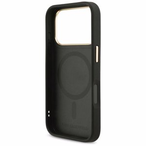 Karl Lagerfeld Big Strap Karl metāla logotipa Magnētiskais viedtālruņa apvalks iPhone 17 Pro - melns