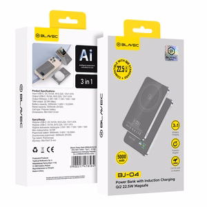 Blavec Portatīvais lādētājs 5000mAh BJ-04 Īpaši Plāns 7,8mm - Type C - 22,5W magnētiskā Magsafe 3 in 1 (PBBJ04-MC5G) pelēka stikls