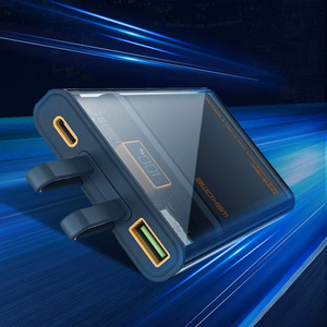 WEKOME WP-325 Vanguard Series ārējais akumulators, 20000 mAh, PD 20 W + QC 22,5 W, ar iebūvētiem USB-C un Lightning kabeļiem, melns un caurspīdīgs