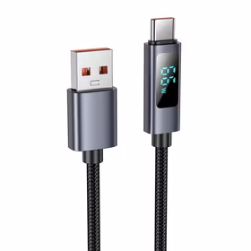 Kabelis USB A uz USB C Hoco 5A ar ekrānu 1 m X112 melns