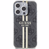 Guess IML 4G Gold Stripe viedtālruņa apvalks iPhone 15 Pro - melns