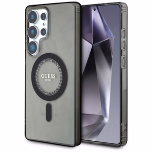 Guess Kristāli Drukāts Klasiskais Logotips Magnētiskais Samsung Galaxy S25 Ultra viedtālruņa apvalks melna
