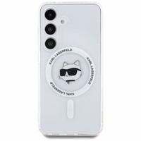 Viedtālruņa apvalks Karl Lagerfeld Poga Choupette Galva Drukāts Logotips Magnētiskais Samsung Galaxy S25 balta