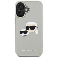 Karl Lagerfeld HC 3D gumijas dubultgalvu iPhone 16 viedtālruņa apvalks - bēšs