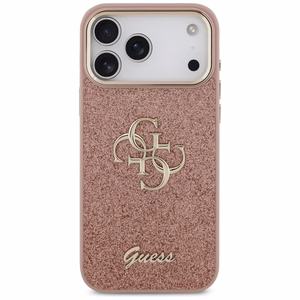 Guess Fixed Glitter Big 4G Metal Frame case for iPhone 17 Pro Max pink