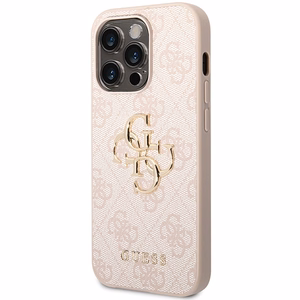 Guess 4G Big Metal Logo viedtālruņa apvalks iPhone 15 Pro – rozā