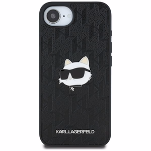 Karl Lagerfeld Monogram Choupette Head Pin viedtālruņa apvalks iPhone 16e - melns