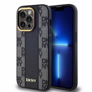 DKNY Ādas rūtainais magnētiskais apvalks iPhone 14 Pro - melns