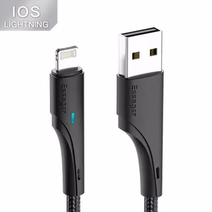 USB kabelis Essager Rous melns Lightning 100cm ar LED indikatoru