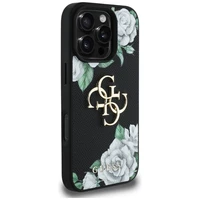 Guess Grained Roses Big 4G logo viedtālruņa apvalks iPhone 16 Pro Max - melns