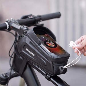 Rockbros B68 pastiprināta velosipēda rāmja soma ar tālruņa kabatu un pārvalku, 1.7L - melna