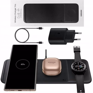 Bezvadu lādētājs Samsung Trio EP-P6300TWEGEU balts 25W (ar lādētāju un kabeli) / 100% oriģināls /