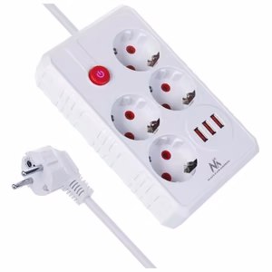 Maclean MCE393 W – power strip, 4 sockets + 3×USB, 110–240 V AC, 50/60 Hz, 2.1 A, up to 2500 W, 3 m, white