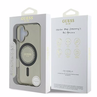 Guess IML Rhinestones Magnētiskais viedtālruņa apvalks iPhone 16 Plus - melns