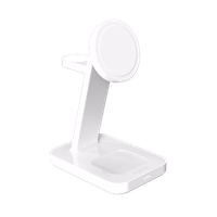 ZAGG Mophie Snap+ 3-in-1 Qi2 bezvadu lādētājs ar statīvu trim ierīcēm, saderīgs ar MagSafe un Qi2 – balts