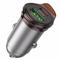 Automobiļa lādētājs Hoco USB A + USB C QC3.0 PD 3A 43W + kabelis USB C uz Lightning NZ16A metāla pelēks