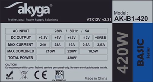 Akyga AK-B1-420 barošanas bloks 420 W 20+4 pin ATX ATX pelēks